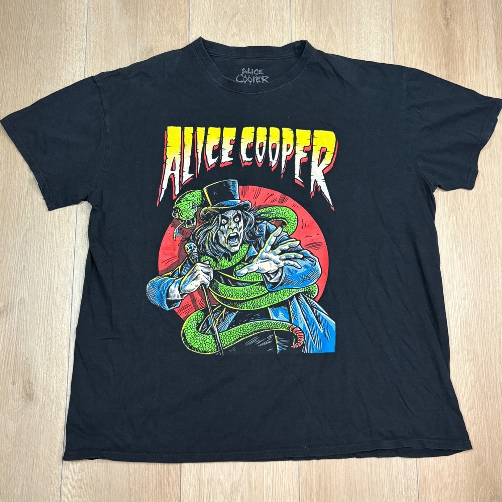 Alice Cooper Graphic T-Shirt Mens Large Black Snake Rock Band Tee 2022